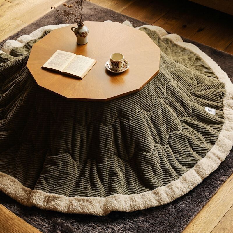 Fluffy Khaki Round Kotatsu Table